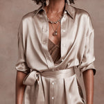 Long Sleeve Satin Shirt Dress - Zeagoo (Us Only)