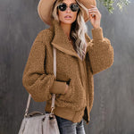 Fuzzy Fleece Jackets Oversized Open Front Coat Zipper Outwear(TTShop02) - Zeagoo (Us Only)