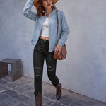 Faux Bomber Zip Up Lightweight Jacket Coat with Pockets - Zeagoo (Us Only)