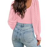 Puff Long Sleeve Bodysuit Leotard Sheer Top - Zeagoo (Us Only)