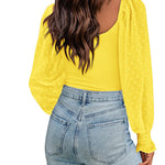 Puff Long Sleeve Bodysuit Leotard Sheer Top - Zeagoo (Us Only)