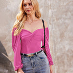 Puff Sleeve Twist Knot Front Tops Bodysuit - Zeagoo (Us Only)
