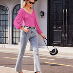 Puff Sleeve Twist Knot Front Tops Bodysuit - Zeagoo (Us Only)