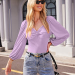 Puff Sleeve Twist Knot Front Tops Bodysuit - Zeagoo (Us Only)