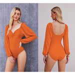 Puff Sleeve Twist Knot Front Tops Bodysuit - Zeagoo (Us Only)