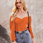 Puff Sleeve Twist Knot Front Tops Bodysuit - Zeagoo (Us Only)