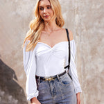 Puff Sleeve Twist Knot Front Tops Bodysuit - Zeagoo (Us Only)