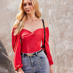 Puff Sleeve Twist Knot Front Tops Bodysuit - Zeagoo (Us Only)
