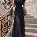 Brown Pleated Mesh Bodycon Dress