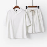 Men's Lightweight Breathable V-Neck T-Shirt and Drawstring Shorts Set | Effortless Summer Comfort Fit
