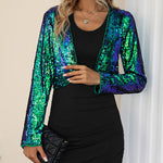 Sequin Shrug Glitter Bolero Jackets with Sparkly Blazer Long Sleeve Cropped Cardigan - Zeagoo (Us Only)