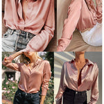 Satin V Neck Twist Front Silk Shirts - Zeagoo (Us Only)