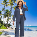 Linen Shirts Loose Long Pants Beach Outfits - Zeagoo (Us Only)