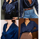 Satin V Neck Twist Front Silk Shirts - Zeagoo (Us Only)