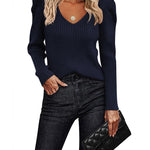 Zeagoo V Neck Sweaters Casual Puff Sleeve Pullover Sweater