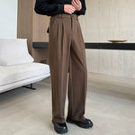 Pleated Straight-leg Woolen Loose Trousers