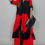 Women's V-neck Patchwork Top and Pants Casual Set