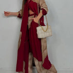 Women's V-neck Patchwork Top and Pants Casual Set