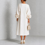 Theodosia Rosette-Cuff Button Midi Dress
