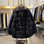 Color-blocked Lapel Zip-up Down Jacket