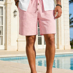 KZZ Men's Linen Casual Elastic Waist Drawstring Summer Beach Pants