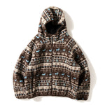 Retro Jacquard Faux Lamb Wool Hooded Jacket