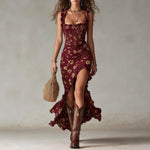 Zara™ | Bohemian Floral Maxi Dress with Ruched Side Slit