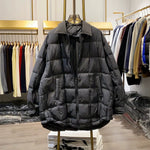 Color-blocked Lapel Zip-up Down Jacket