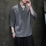 V-neck Pleated Three-quarter Sleeve Shirt