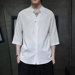 V-neck Pleated Three-quarter Sleeve Shirt
