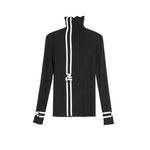 High-neck Printed Long-sleeved Slim-fit Shirt