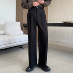 Pleated Straight-leg Woolen Loose Trousers