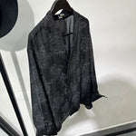 Retro Transparent V-Neck Printed Long-Sleeve Shirt
