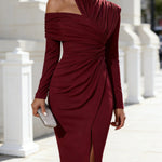 One-Shoulder Ruched Midi Dress