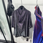 V-neck Ice Silk Loose Casual Shiny T-shirt