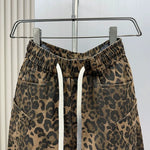 Leopard Print Jacquard Loose Straight Leg Casual Pants