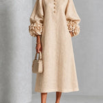 Theodosia Rosette-Cuff Button Midi Dress