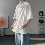 Cotton and Linen Henley Collar Loose T-Shirt