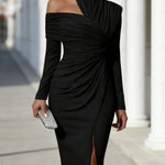 One-Shoulder Ruched Midi Dress