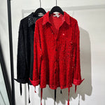 Irregular Design Sequined Lace-up Shirt