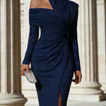 One-Shoulder Ruched Midi Dress