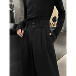 Straight High-waisted Draped Pleated Wide-leg Trousers