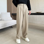 Pleated Straight-leg Woolen Loose Trousers