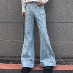 Sequined Distressed Washed Casual Flared Pants