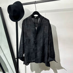 Retro Transparent V-Neck Printed Long-Sleeve Shirt
