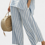 Matilda Young | Striped Linen Top & Wide Leg Pants Set For Women