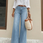 Women's Button Pocket Wide Leg Jeans