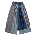 Retro Denim Patchwork Casual Distressed Drape Culottes