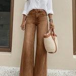 Women's Button Pocket Wide Leg Jeans