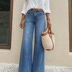 Women's Button Pocket Wide Leg Jeans